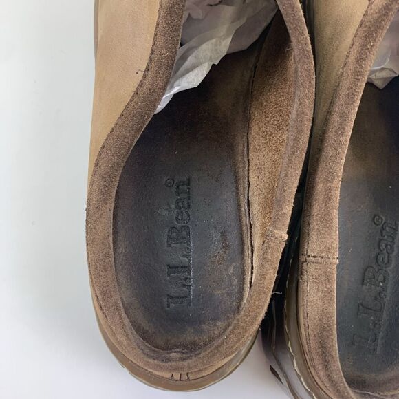 LL Bean Brown Leather Mule Slip On Round Toe Vintage Lug Sole Clog Womens 9 M - Picture 6 of 10